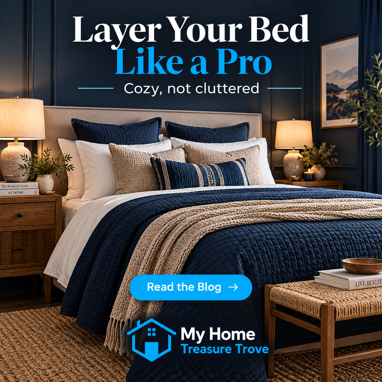 Building a Restful Bedroom With Navy and Natural Texture