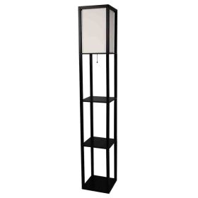 3-Shelf Modern Floor Lamp with Shade (Color: Black, Shade: Linen)