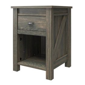 Farmhouse 1-Drawer Bedroom Nightstand with Open Shelf (Color: Rustic Grey Oal)