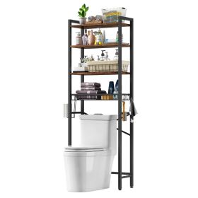 Over the Toilet Storage Freestanding Industrial Metal Wood Shelving Unit (Color: Brown)