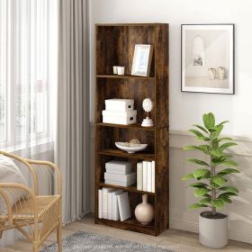 71-inch Tall 5-Shelf Bookcase in Wood Finish (Color: Medium Brown)