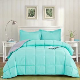 Traditional Microfiber Reversible 3 Piece Comforter Set (Color: Blue/Grey, size: Full/Queen)