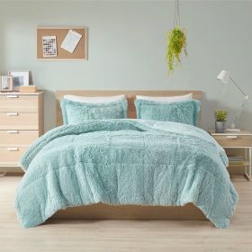Soft Sherpa Faux Fur Comforter Set (Color: Light Teal Blue, size: Full/Queen)