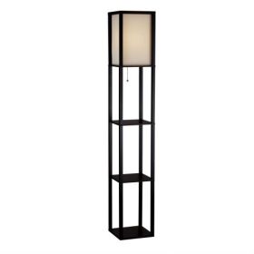 3-Shelf Modern Floor Lamp with Shade (Color: Black, Shade: Silk)