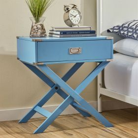 1-Drawer Wood End Table Nightstand with X Legs (Color: Blue)