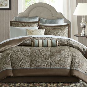California King 12-piece Reversible Comforter Set (Color: Brown & Blue)
