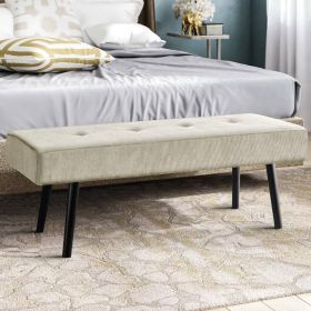 Mid-Century Corduroy Upholstered End of Bed Bench with Black Metal Legs (Color: beige)