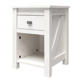 Farmhouse 1-Drawer Bedroom Nightstand with Open Shelf (Color: Rustic Off White Oak)