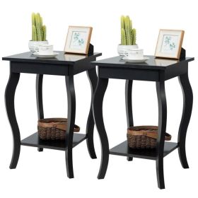 Stylish Nightstand End Table - Set of 2 (Color: Black)