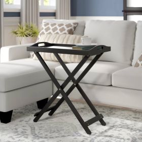 Folding TV Tray Bedside Table (Color: Black)