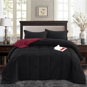 Traditional Microfiber Reversible 3 Piece Comforter Set (Color: Black/Maroon, size: Full/Queen)
