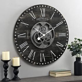 Industrial FarmHome Round Oversized Wall Clock (Color: Black)