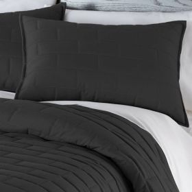 Black Modern Brick Stitch Microfiber Reversible Quilt Set (Color: Black, size: Twin/TwinXL)