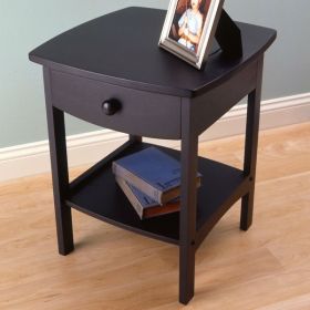 Contemporary 1-Drawer Bedside Table Nightstand (Color: Black)