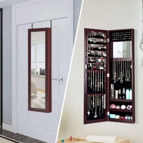 2-in-1  Wall or Door Mounted Jewelry Organizer Full Length Mirror (Color: Dark Brown)