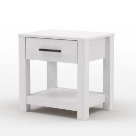 Farmhouse Traditional Rustic 1-Drawer Nightstand Bedside Table (Color: White)