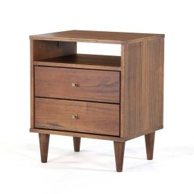 Farmhouse Rustic Mid Century 2 Drawer Nightstand (Color: Walnut)