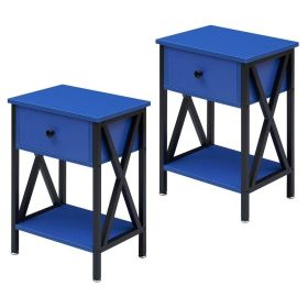 Set of 2 - 1 Drawer Nightstand (Color: Dark Blue/Black)