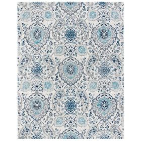 Coastal Blue Grey Damask Indoor Area Rug (size: 5'x7')