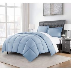 Reversible Microfiber Down Alternative Comforter Set (Color: Blue, size: QUEEN)