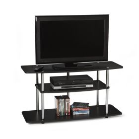 Modern 3 -Tier TV Stand with Sturdy Stainless Steel Poles (Color: Black, Sizer: 42in)