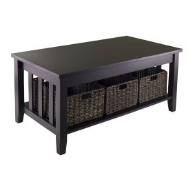 2 Tier Mission Style Coffee Table with 3 Storage Baskets (Color: Espresso)