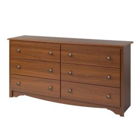 Bedroom Dresser in with 6 Drawers and Metal Knobs (Color: Brown Cherry)