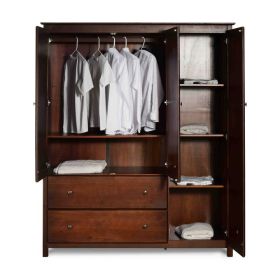 Wood Finish Bedroom Wardrobe Armoire Cabinet Closet (Color: Cherry)