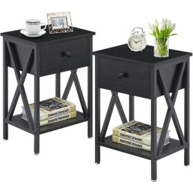Set of 2 - 1 Drawer Nightstand (Color: Black/Black)