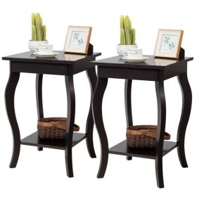 Stylish Nightstand End Table - Set of 2 (Color: Espresso)