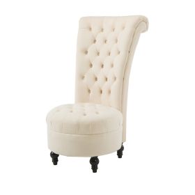 Tufted High Back Plush Velvet Upholstered Accent Low Profile Chair (Color: Cream)