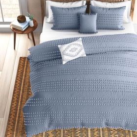 5-Piece 100-Percent Cotton Clip Dot Comforter Set (Color: Denim Blue, size: KING)
