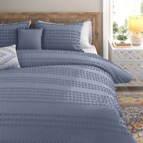 5-Piece 100-Percent Cotton Clip Dot Comforter Set (Color: Denim Blue, size: Full/Queen)