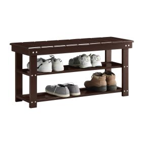Wood 2-Shelf Shoe Rack Storage Bench For Entryway or Closet (Color: Espresso)