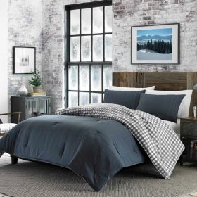 100% Cotton Reverse Plaid Gray/White Comforter Set (size: KING)
