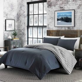 100% Cotton Reverse Plaid Gray/White Comforter Set (size: Full/Queen)