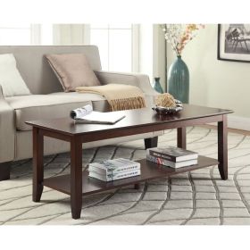 Wood Coffee Table with Bottom Shelf (Color: Espresso)