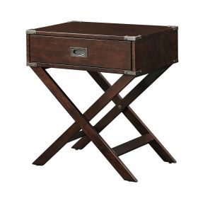 1-Drawer Wood End Table Nightstand with X Legs (Color: Espresso)