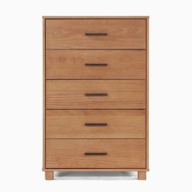 Modern Farmhouse Solid Wood 5 Drawer Bedroom Chest (Color: Light Brown)