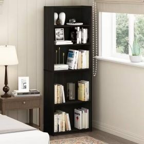 71-inch Tall 5-Shelf Bookcase in Wood Finish (Color: Dark Brown)