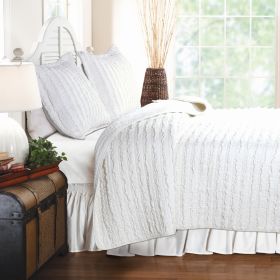 3-Piece Quilt Set 100% Cotton White Ruffled Stripes (size: Full)