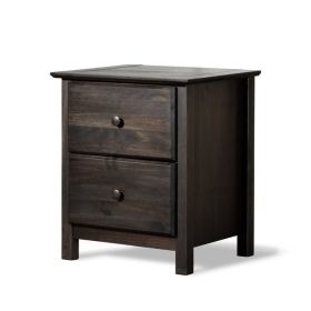 Farmhouse Solid Pine Wood 2 Drawer Nightstand (Color: Espresso)