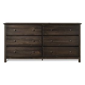 Farmhouse Solid Pine Wood 6 Drawer Dresser (Color: Espresso)