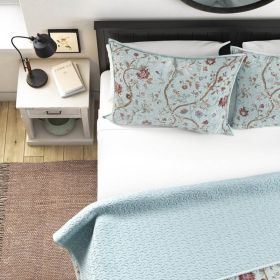 Farmhouse Blue Teal Floral Vines Cotton Reversible Quilt Set (size: Twin XL)