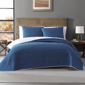 Blue White Dots and Stripes 100-Percent Cotton Reversible Quilt Set (size: Full Qeen)
