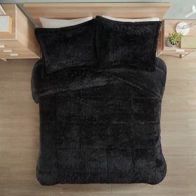 Soft Sherpa Faux Fur Comforter Set (Color: Black, size: Full/Queen)