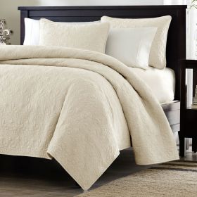 Full / Queen Quilted Coverlet Quilt Set with 2 Shams (Color: Ivory Beige)