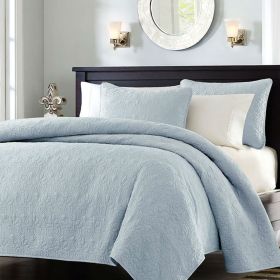 Full / Queen Quilted Coverlet Quilt Set with 2 Shams (Color: Light Blue)
