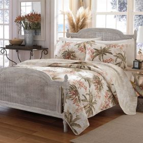 Cotton Coastal Palm Tree Floral 3 Piece Reversible Quilt Set (size: Full / Queen)