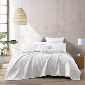 White Farmhouse Microfiber Diamond Quilted Bedspread Set Frayed Edges (size: Full Queen)